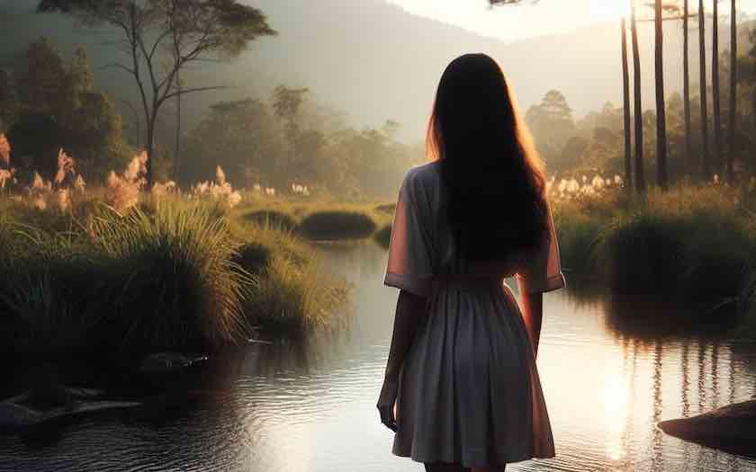 Femeie pe malul unui lac