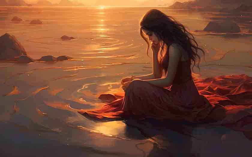 O fată singură pe malul apei