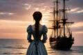 Femeie care privește o corabie